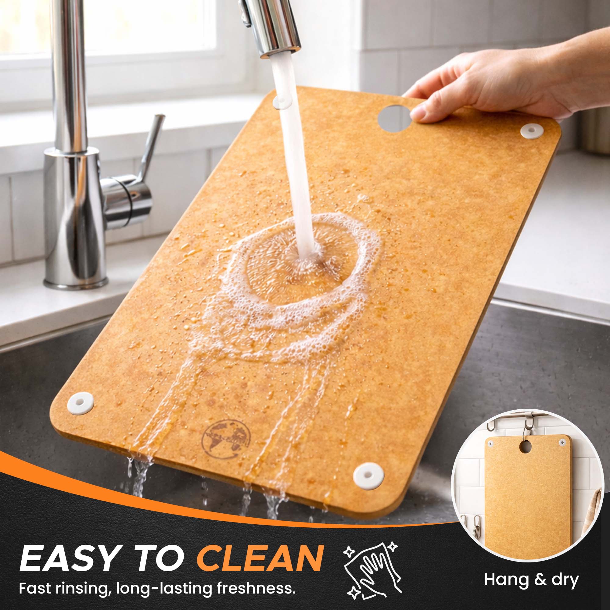 Easy to clean – cutting board under running water